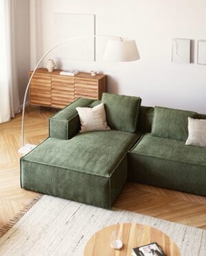 Blok žalio velveto kampinė sofa