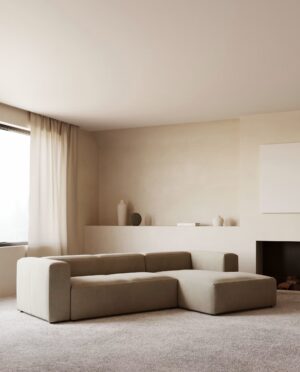 Blok 3 smėlio spalvos sofa su šezlongu