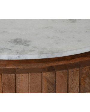 Natūralios medienos apvalus kavos staliukas su marmuriniu stalviršiu